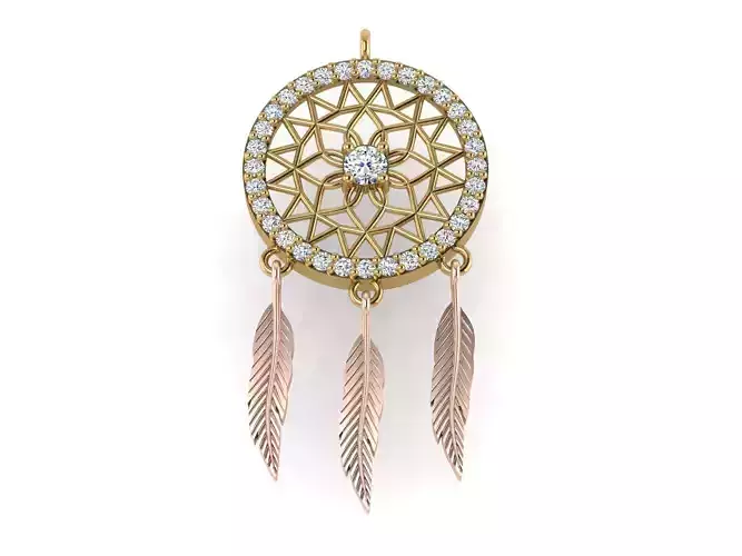 Feathered round pendant or necklace 3D print model