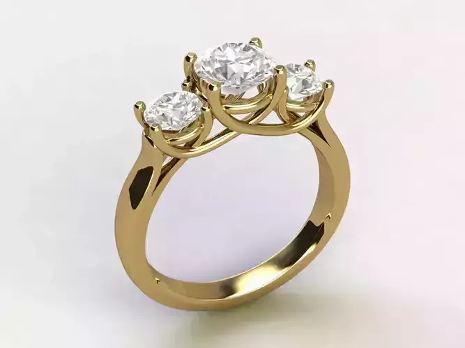 Three-Stone Engagement Ring 3D Jewelry Model