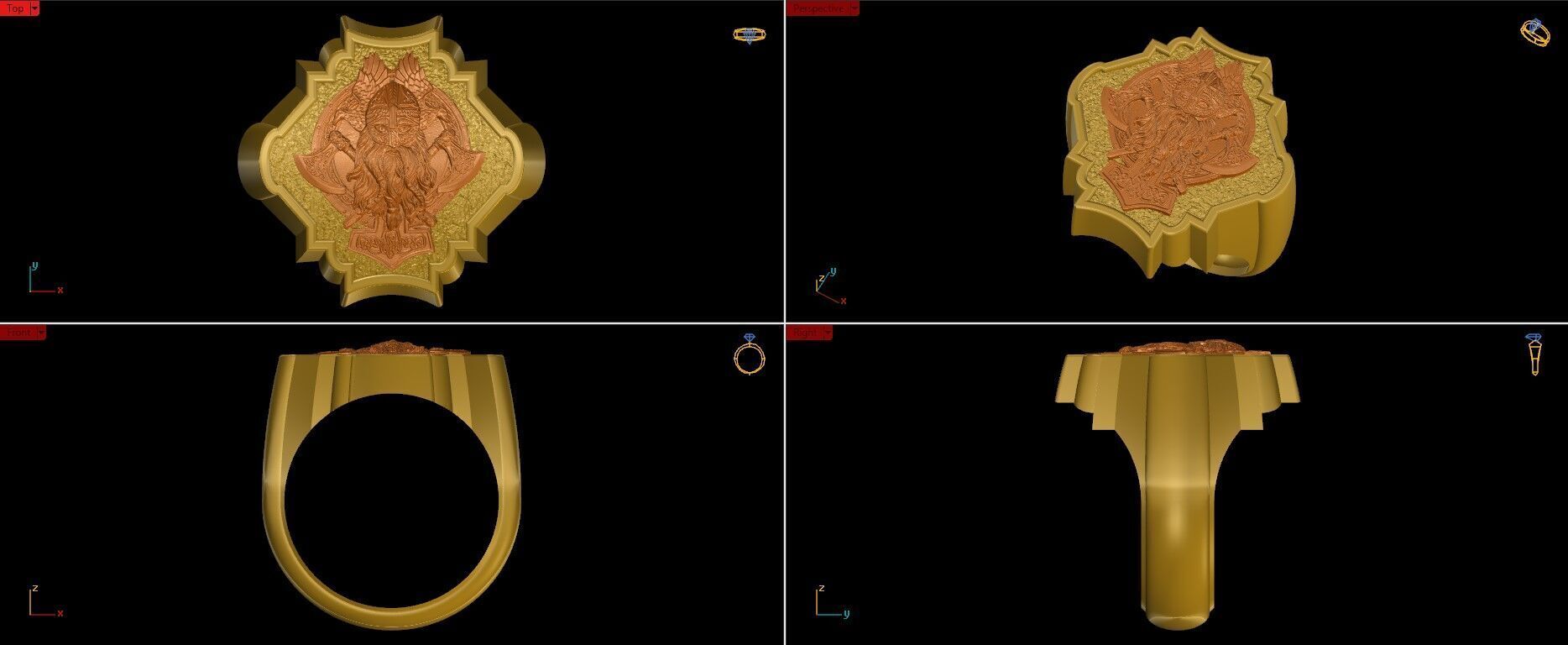 Viking and Axes Ring 3D print model_12