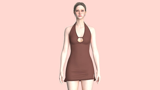 Girls Midi Dress V2 3D model