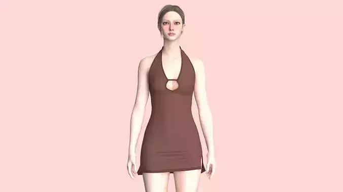 Girls Midi Dress V2 3D model