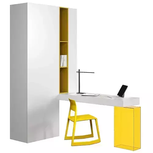 Workplace with bright yellow accents 