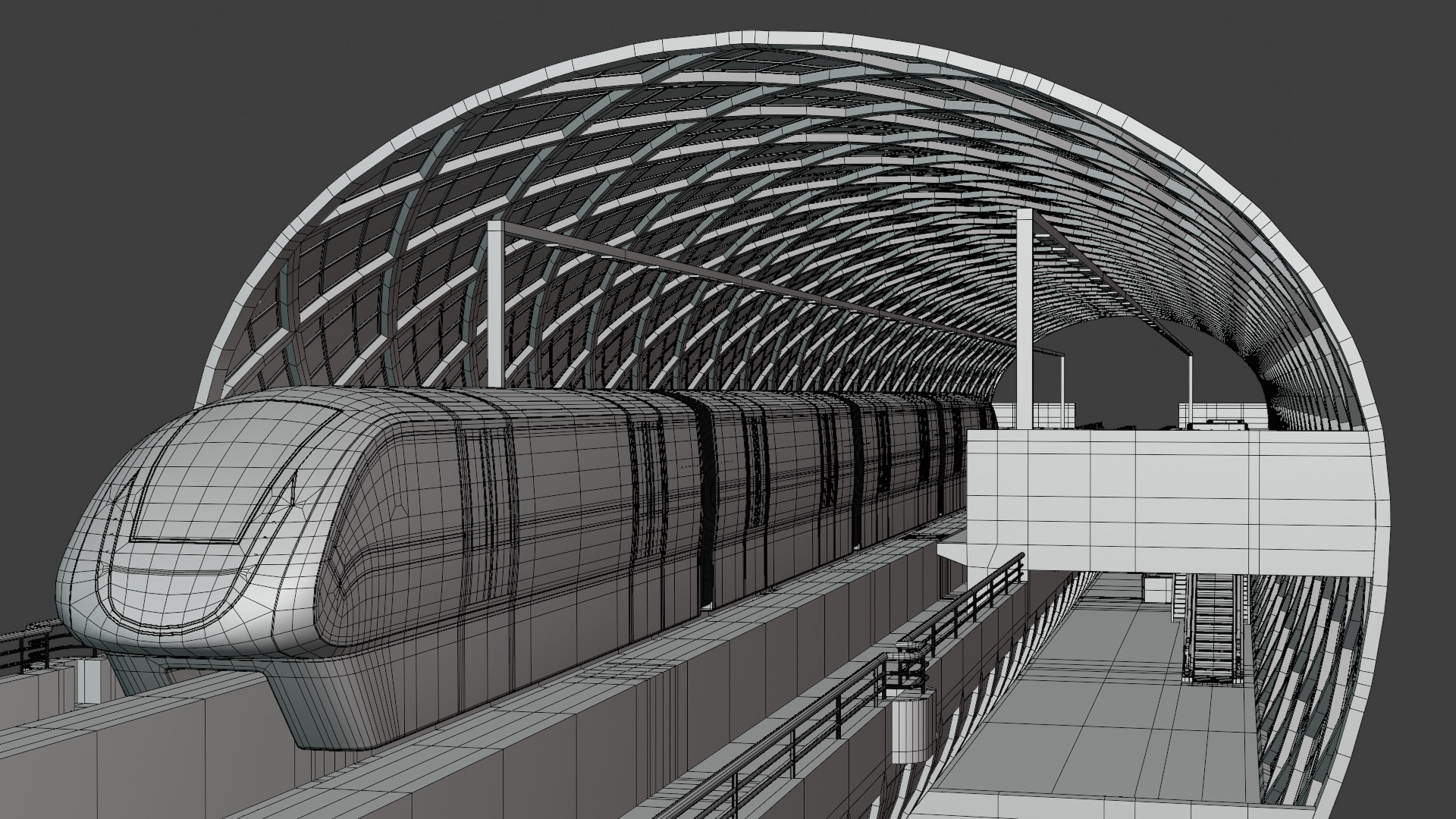 Elevated monorail station 3D model_4