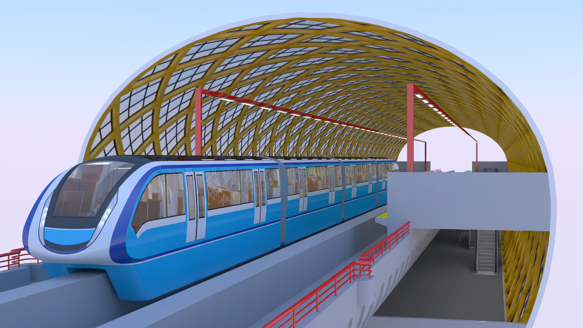 Elevated monorail station 3D model_3