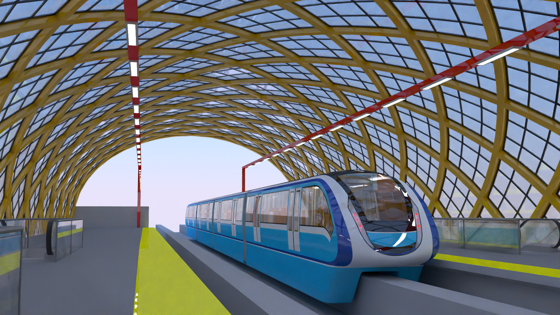 Elevated monorail station 3D model_5