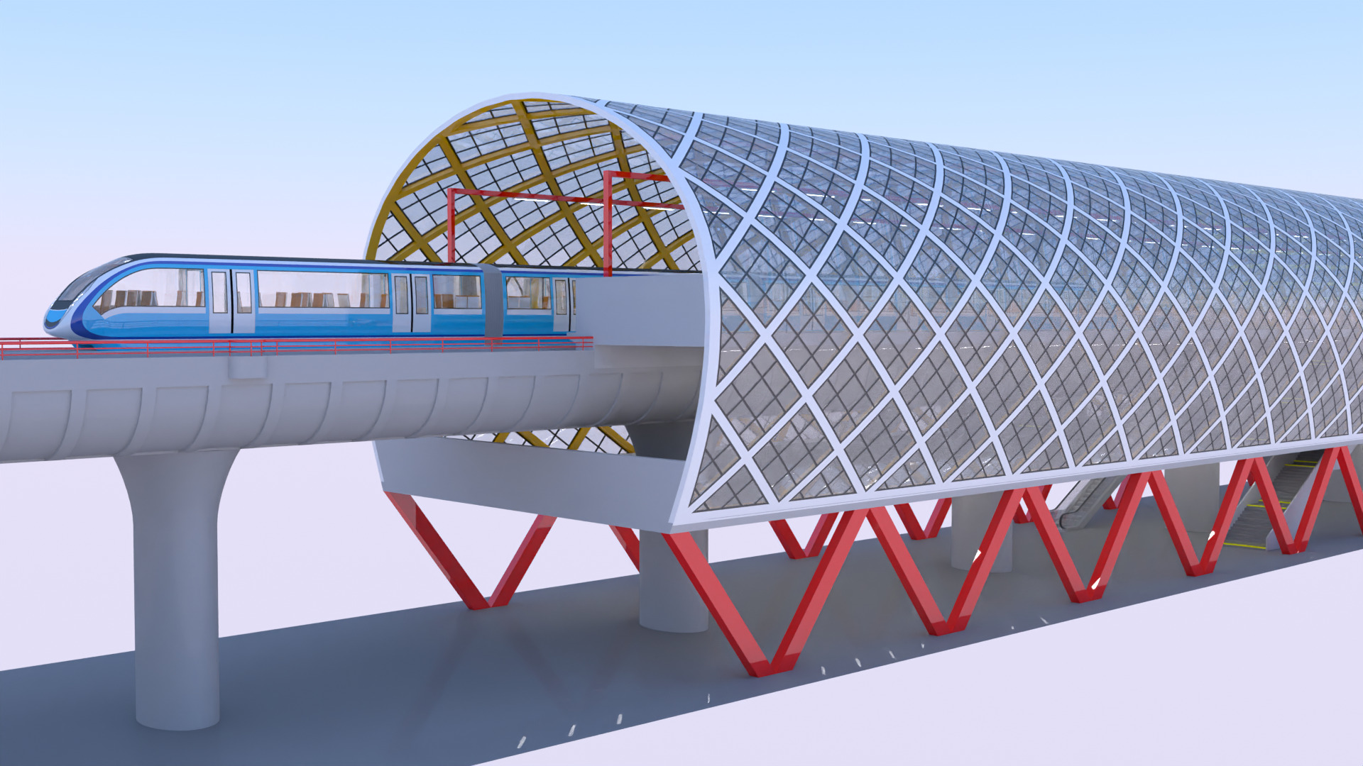 Elevated monorail station 3D model_1
