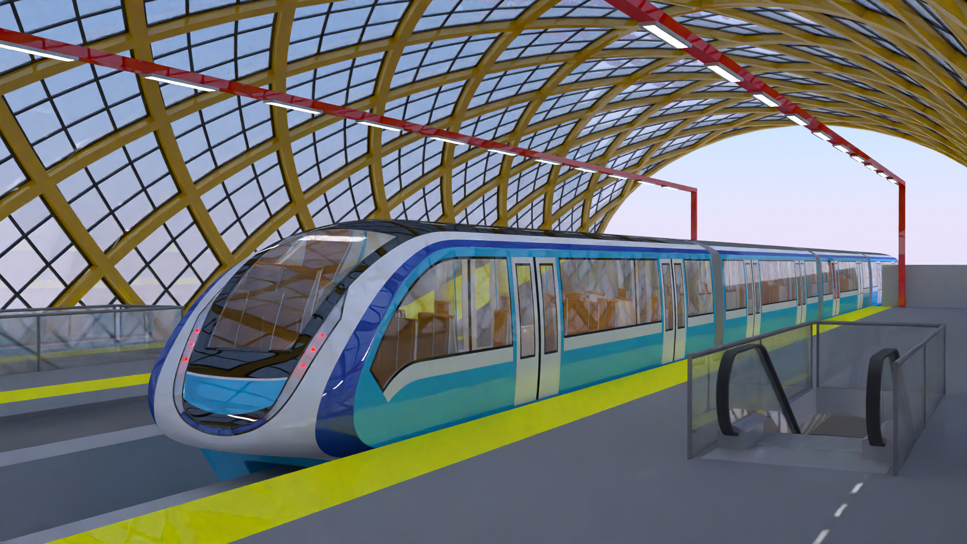 Elevated monorail station 3D model_7