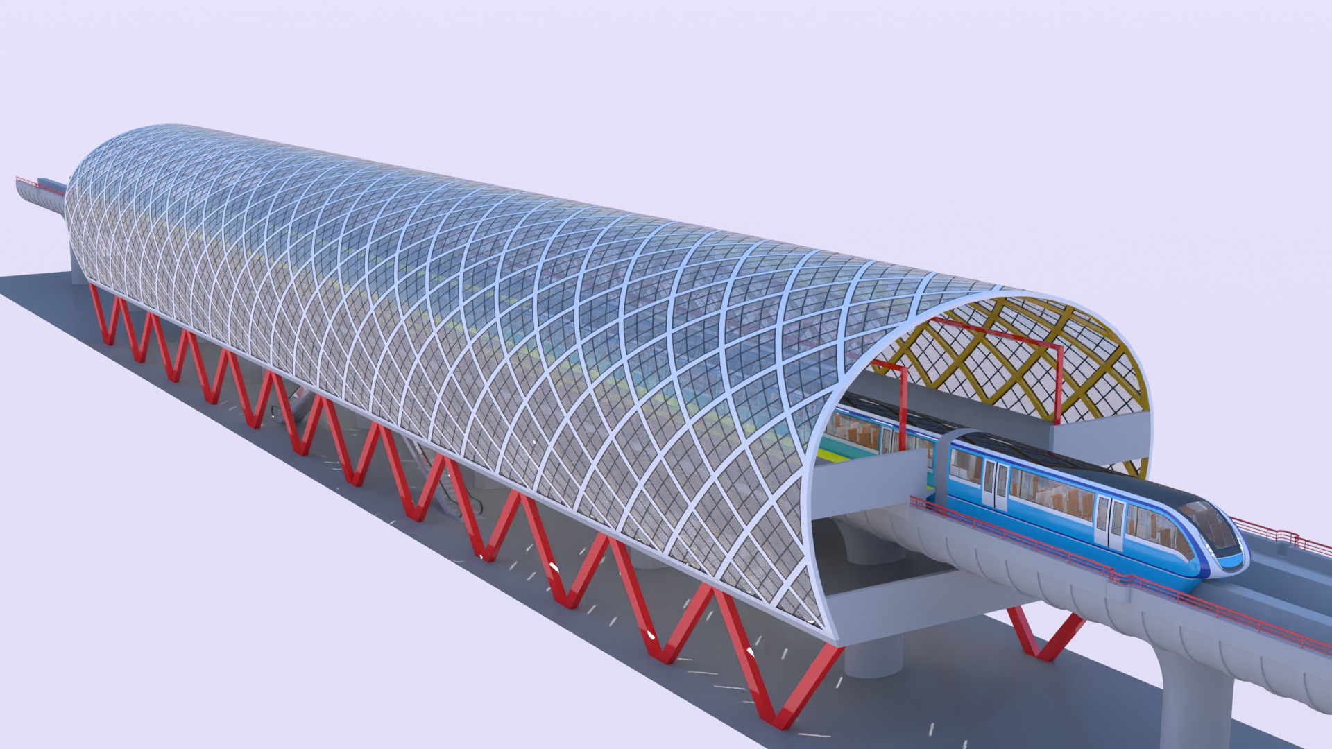 Elevated monorail station 3D model_8