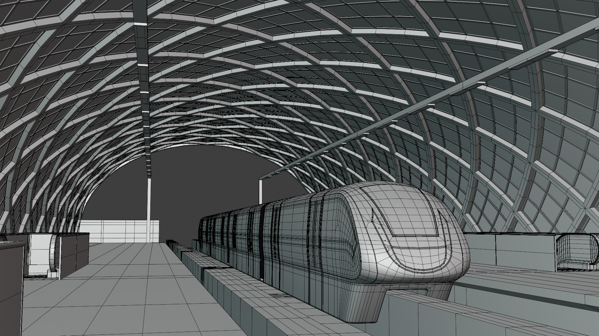 Elevated monorail station 3D model_6