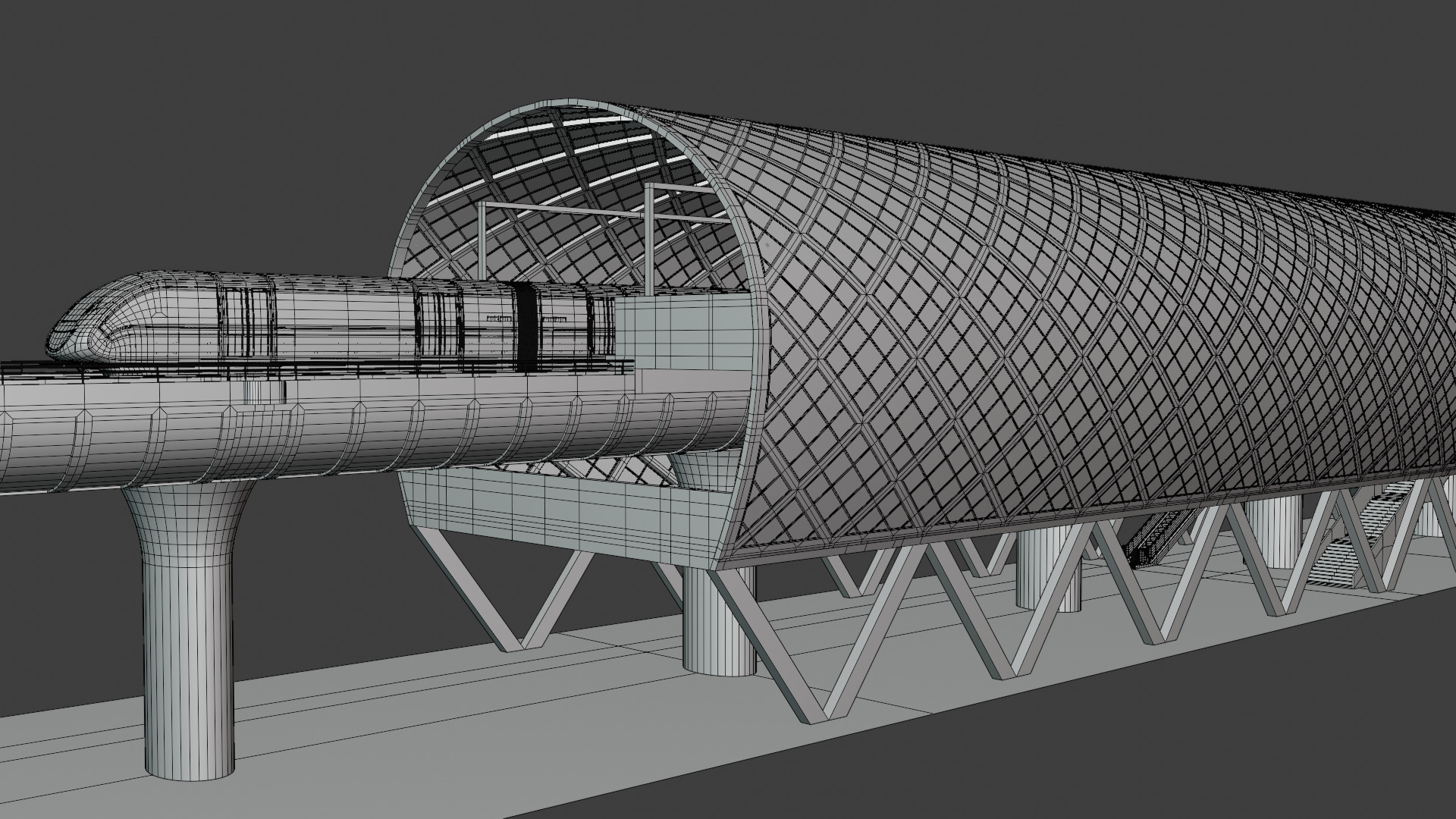 Elevated monorail station 3D model_2