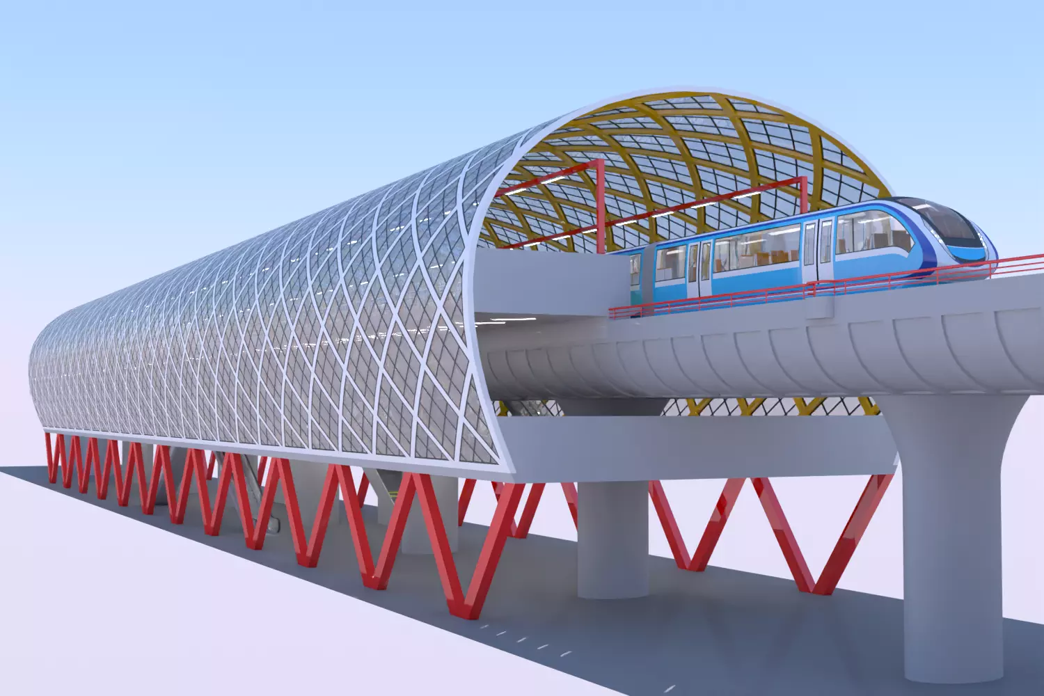 Elevated monorail station 3D model_0