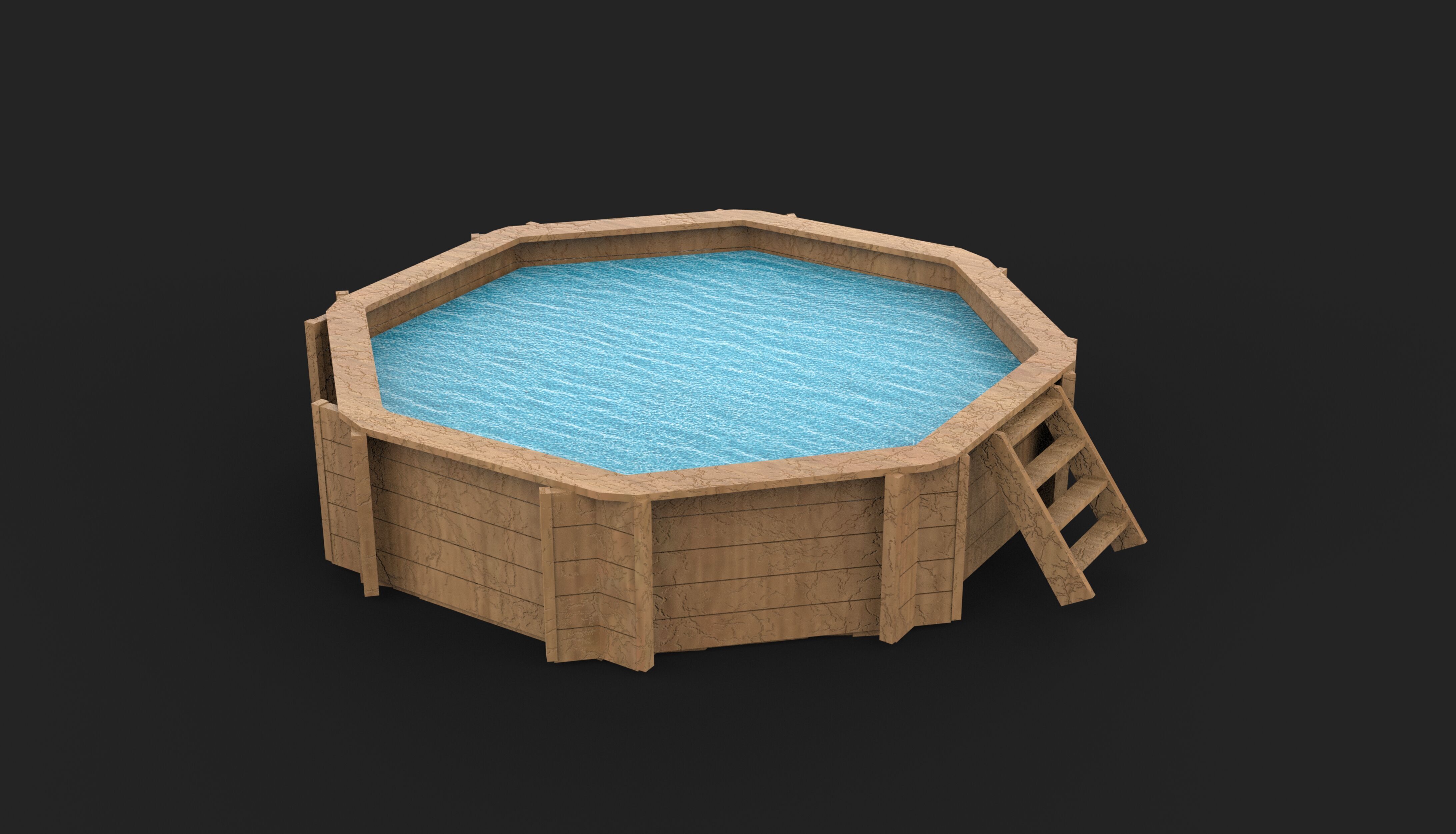 Wooden swimming pool 3D model_5