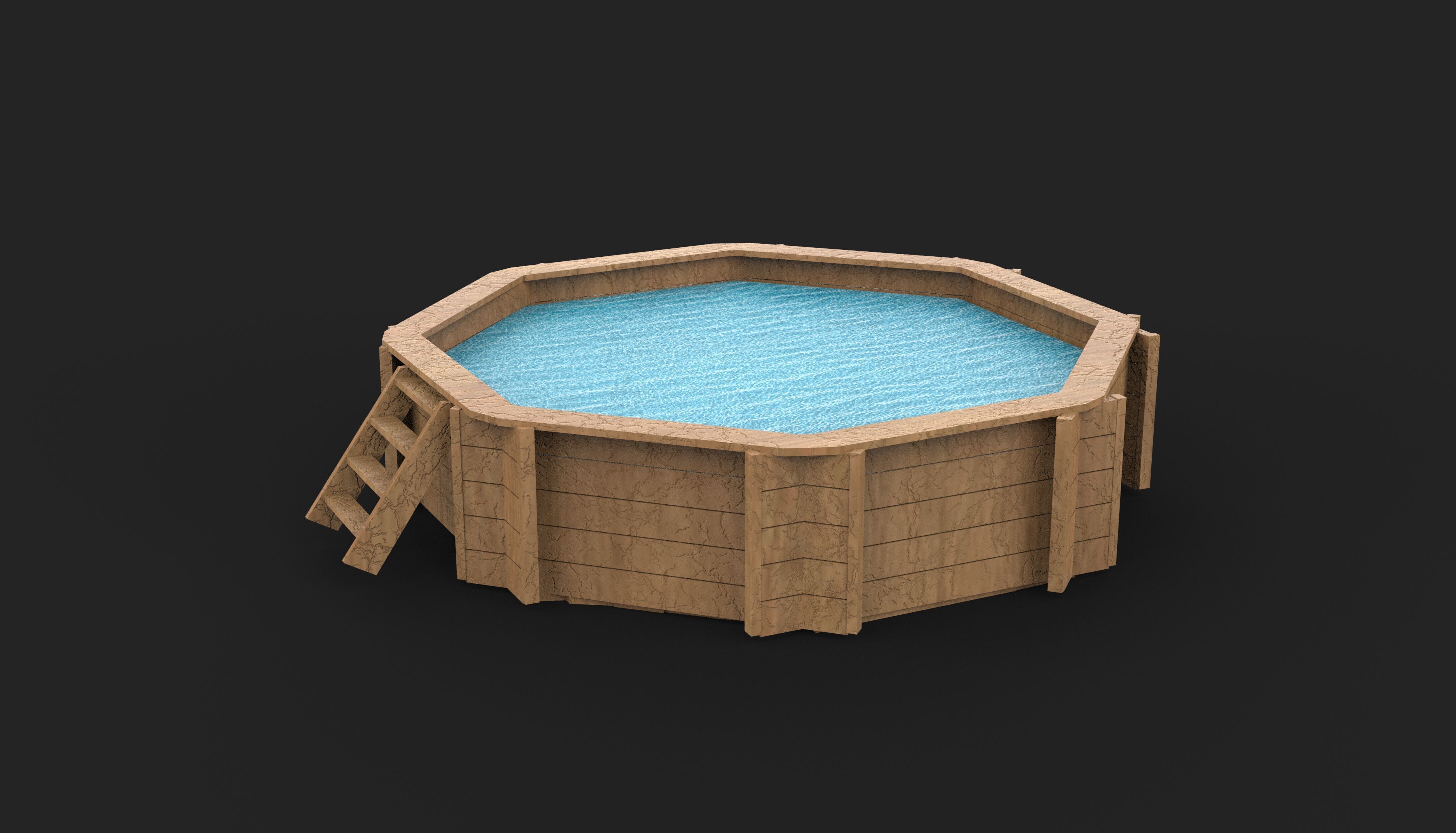 Wooden swimming pool 3D model_3