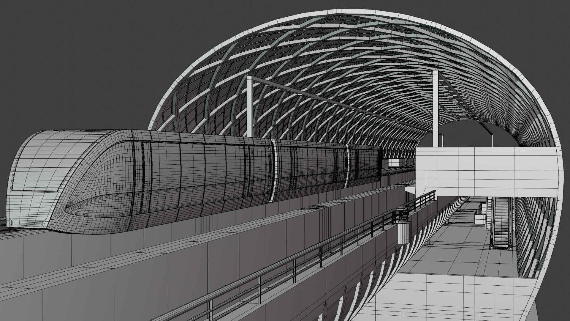 Elevated monorail station II 3D model_1