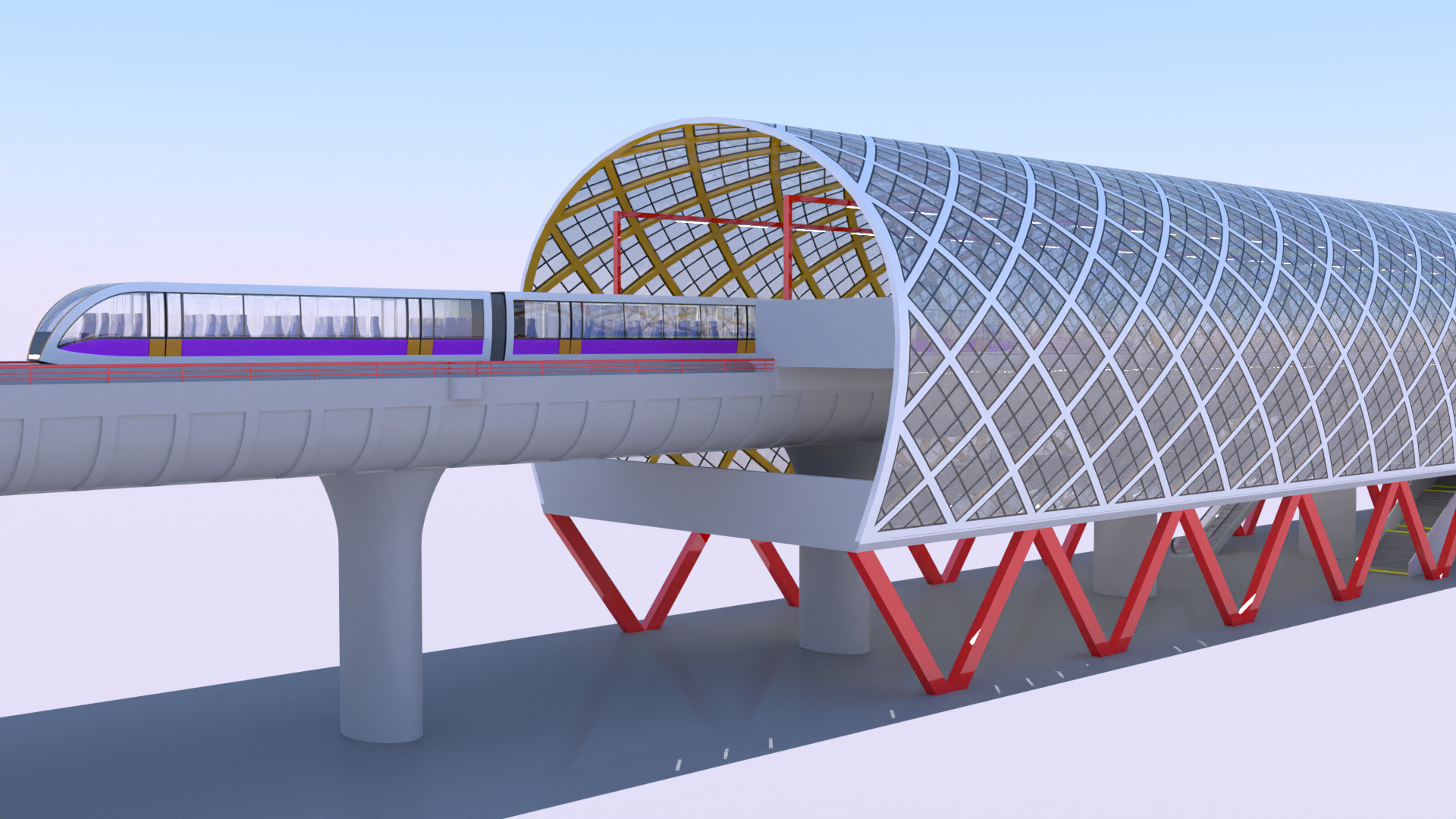 Elevated monorail station II 3D model_3