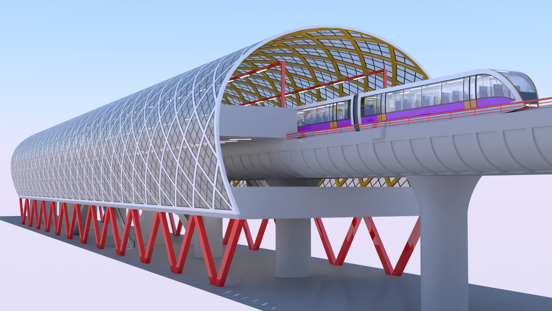 Elevated monorail station II 3D model_2