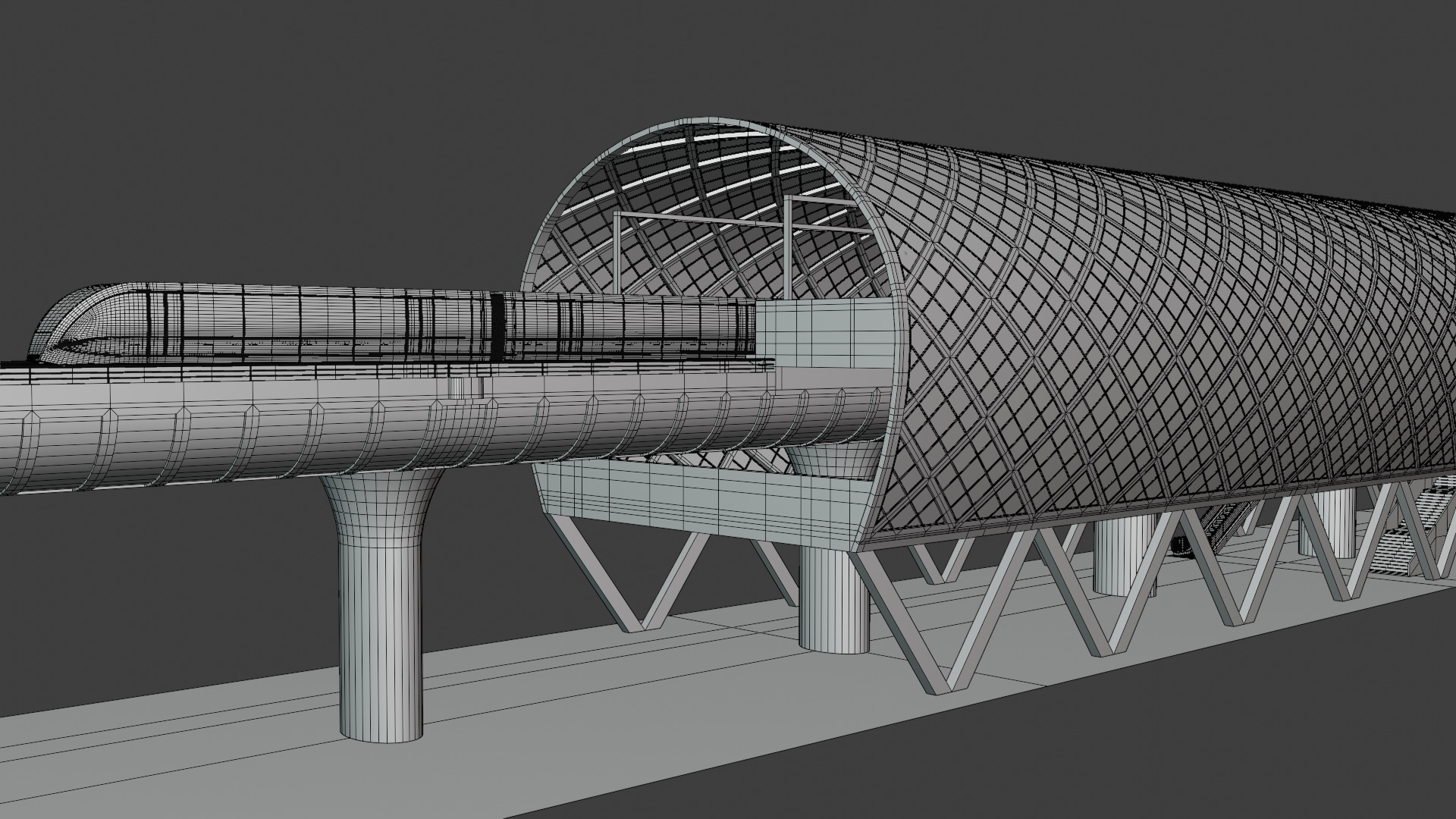 Elevated monorail station II 3D model_4