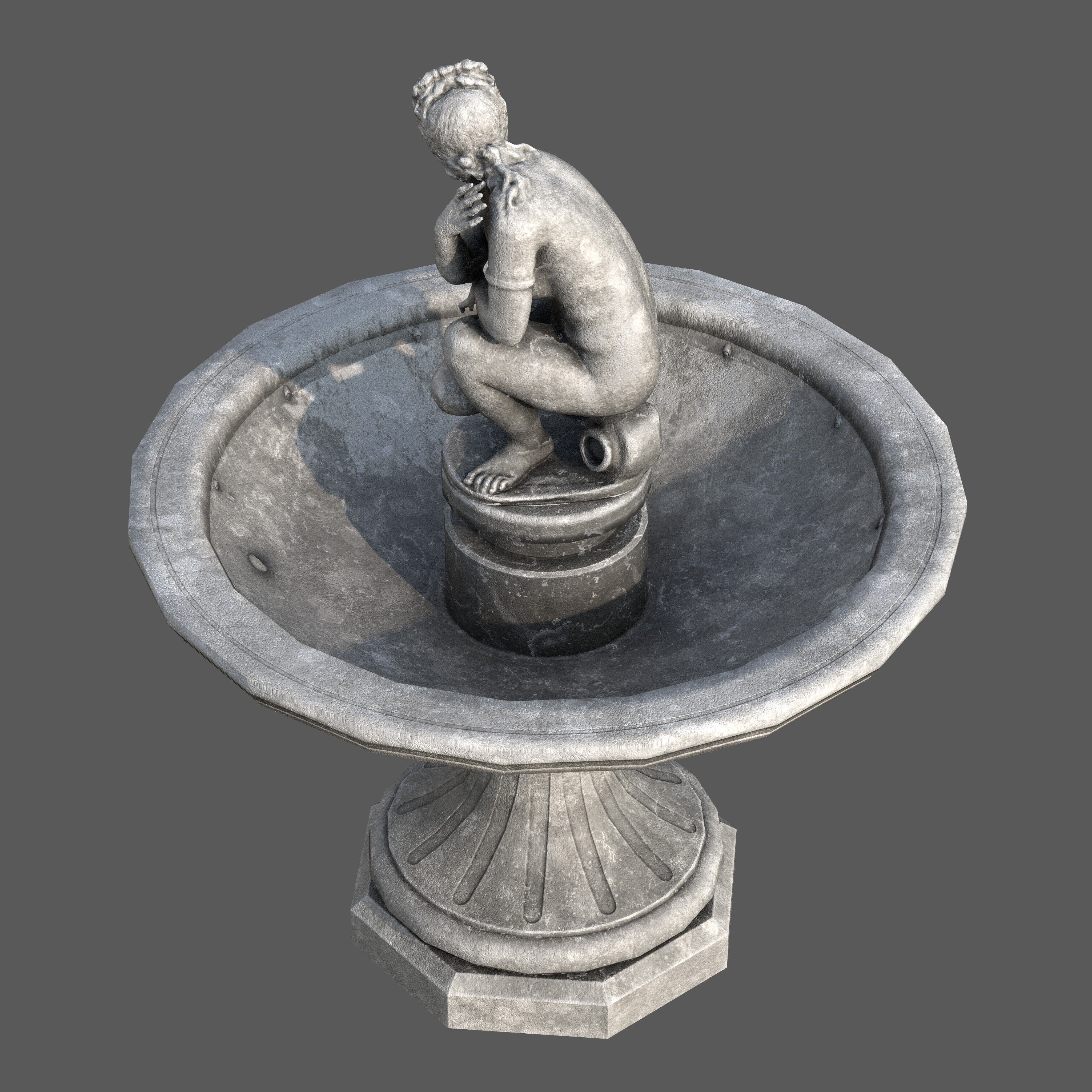 Classical Fountain with Crouching Venus Statue Low-poly 3D model_2