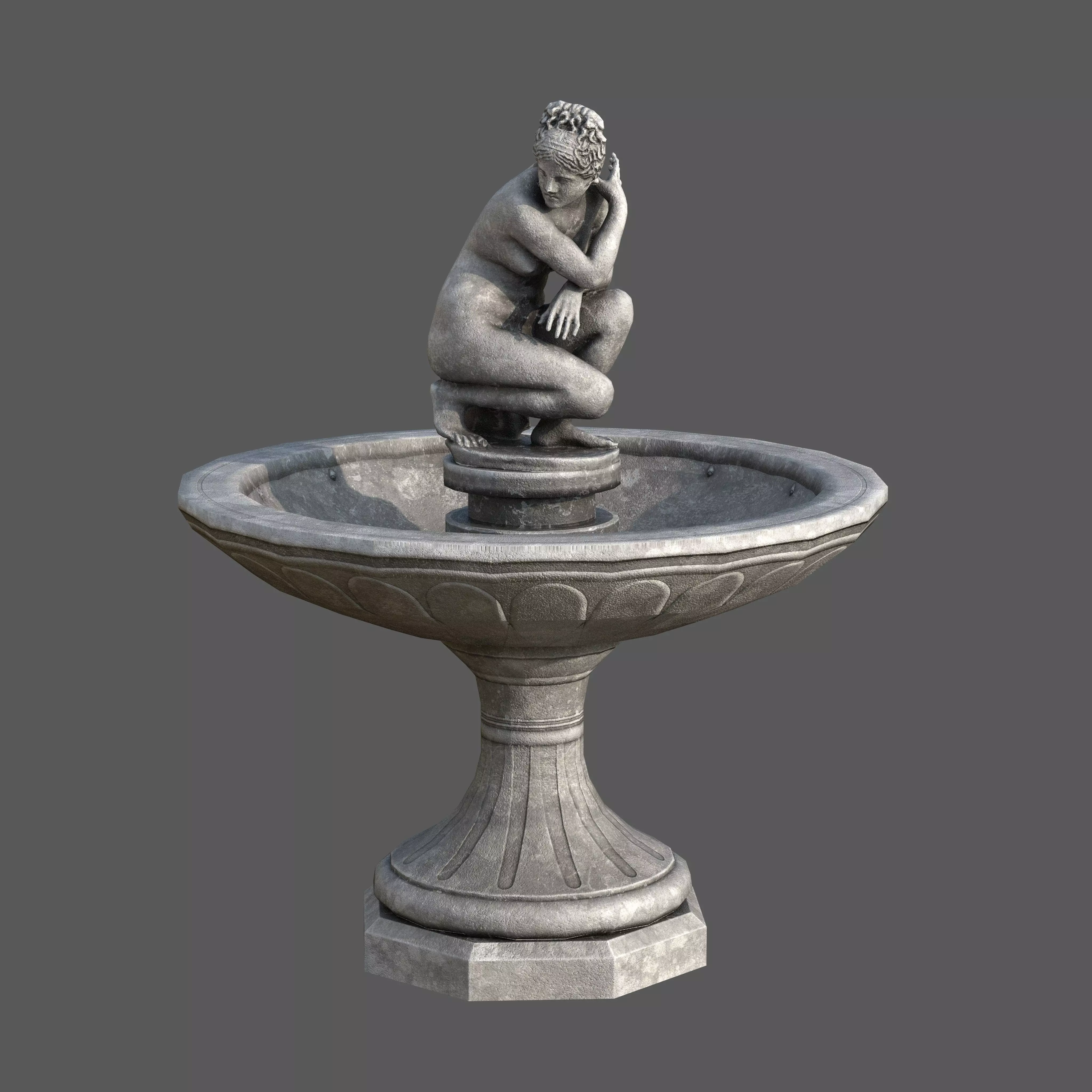 Classical Fountain with Crouching Venus Statue Low-poly 3D model_0