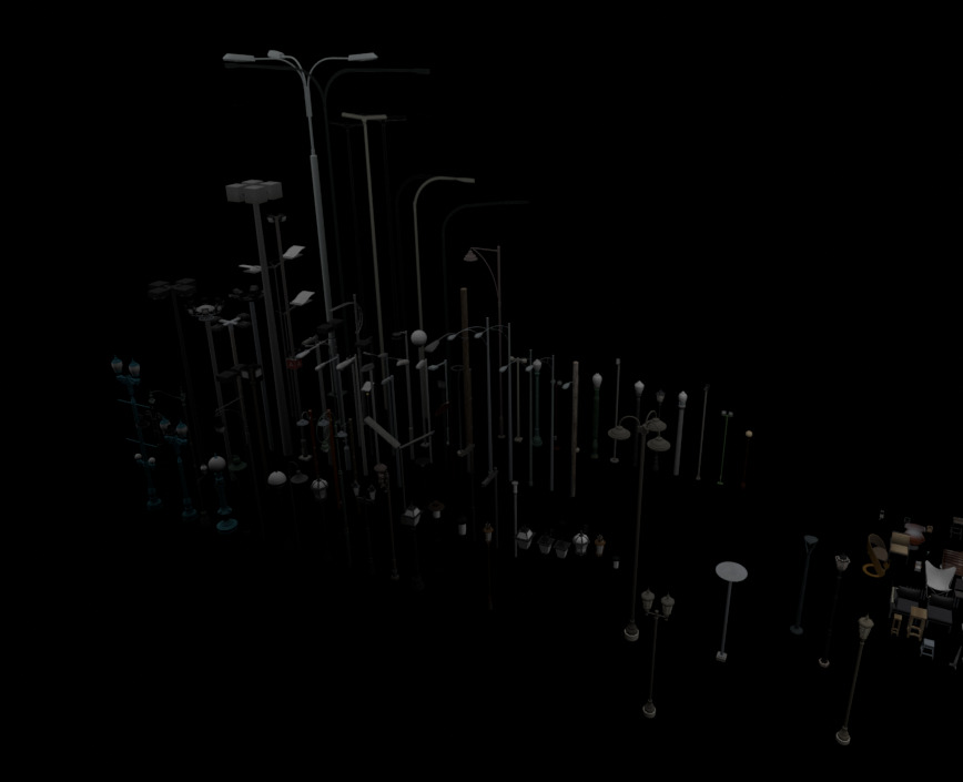 furniture set and street lights 3D model_1