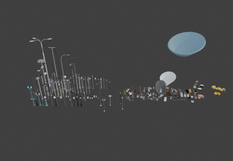 furniture set and street lights 3D model_6