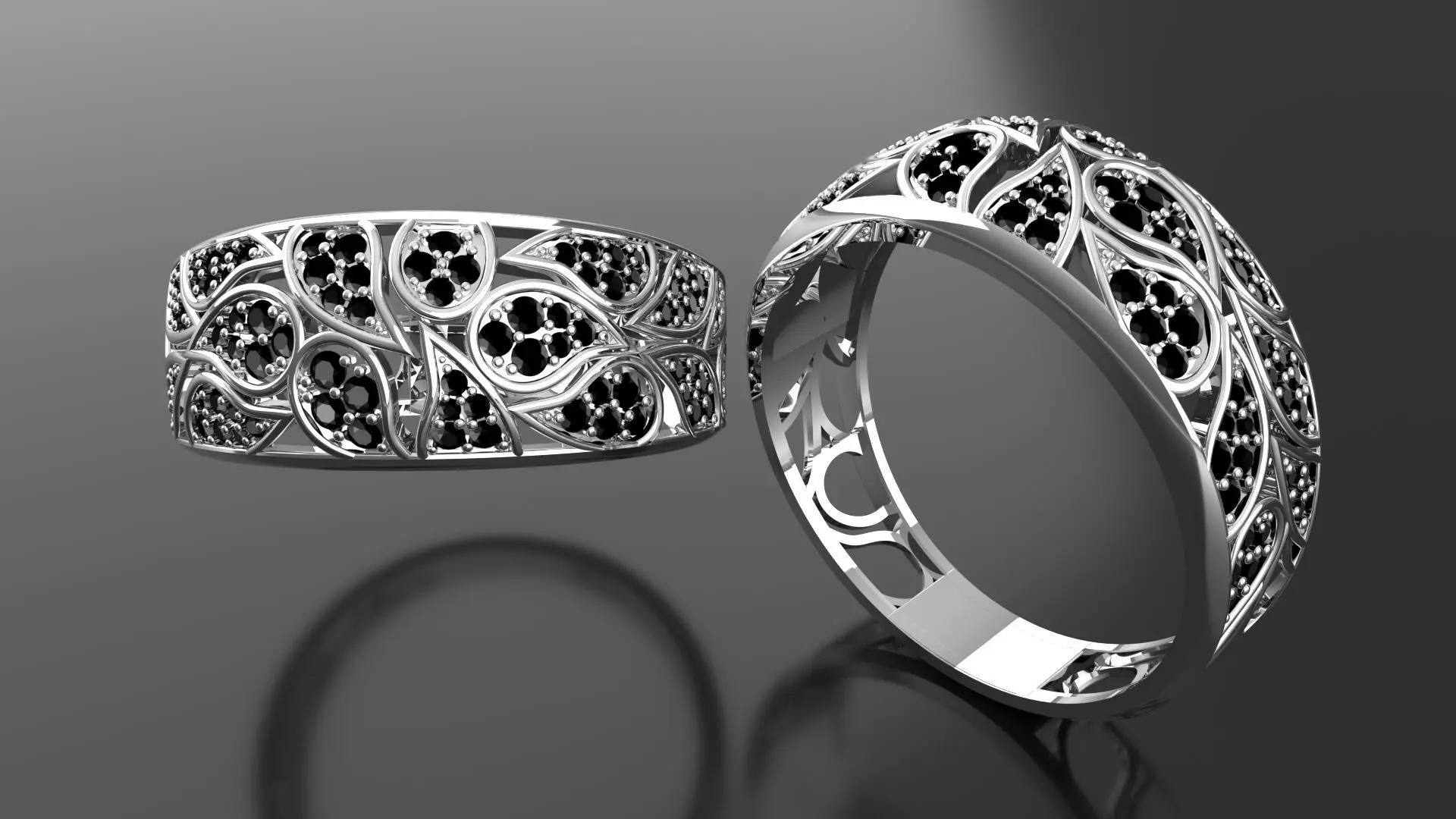 Modern Black Diamond Stone Ring 3D print model