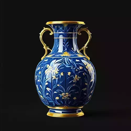 Blue Floral Porcelain Vase 3D Model