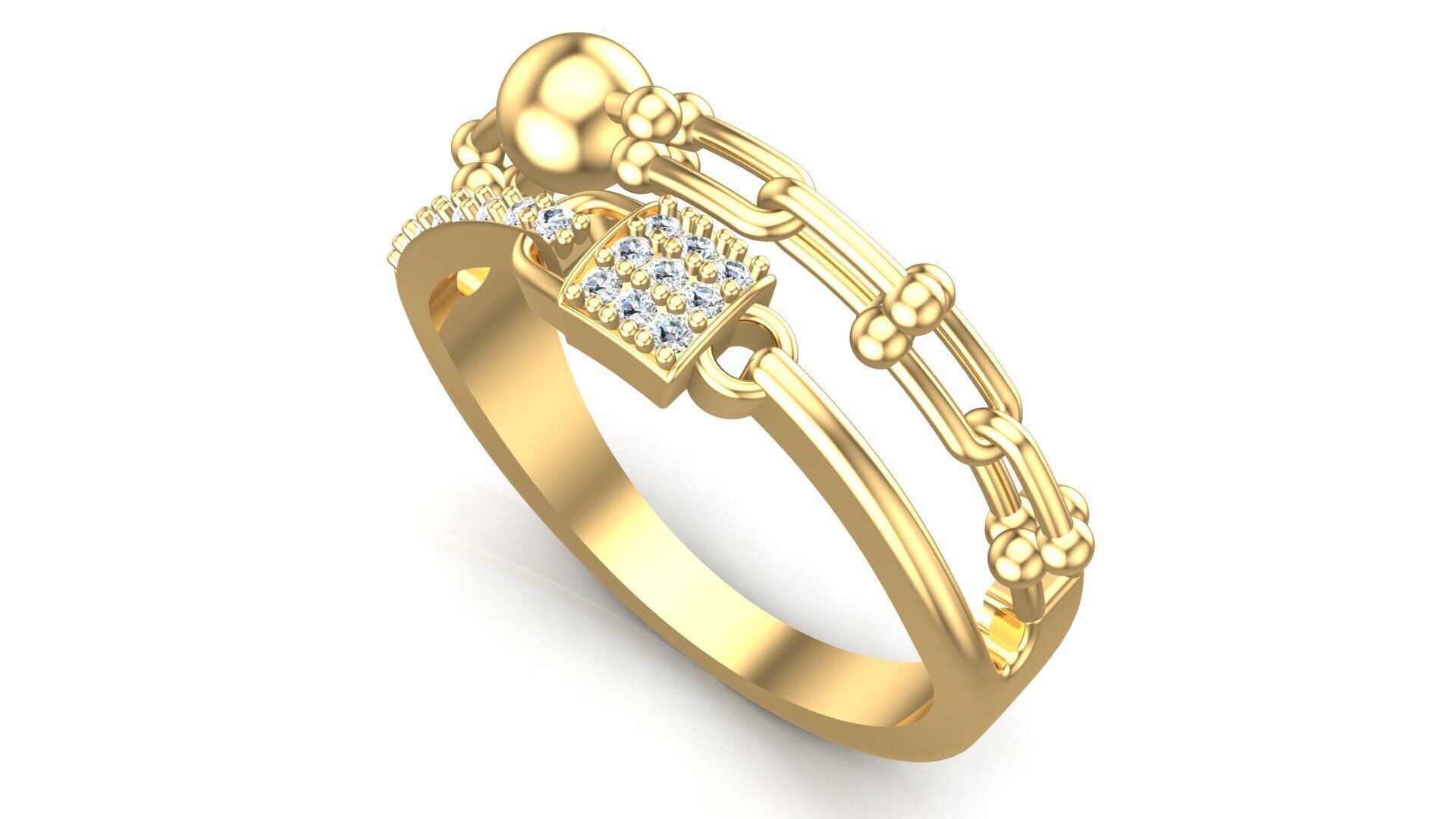 Links and Lock Gold Fashion Ring 3D print model_3