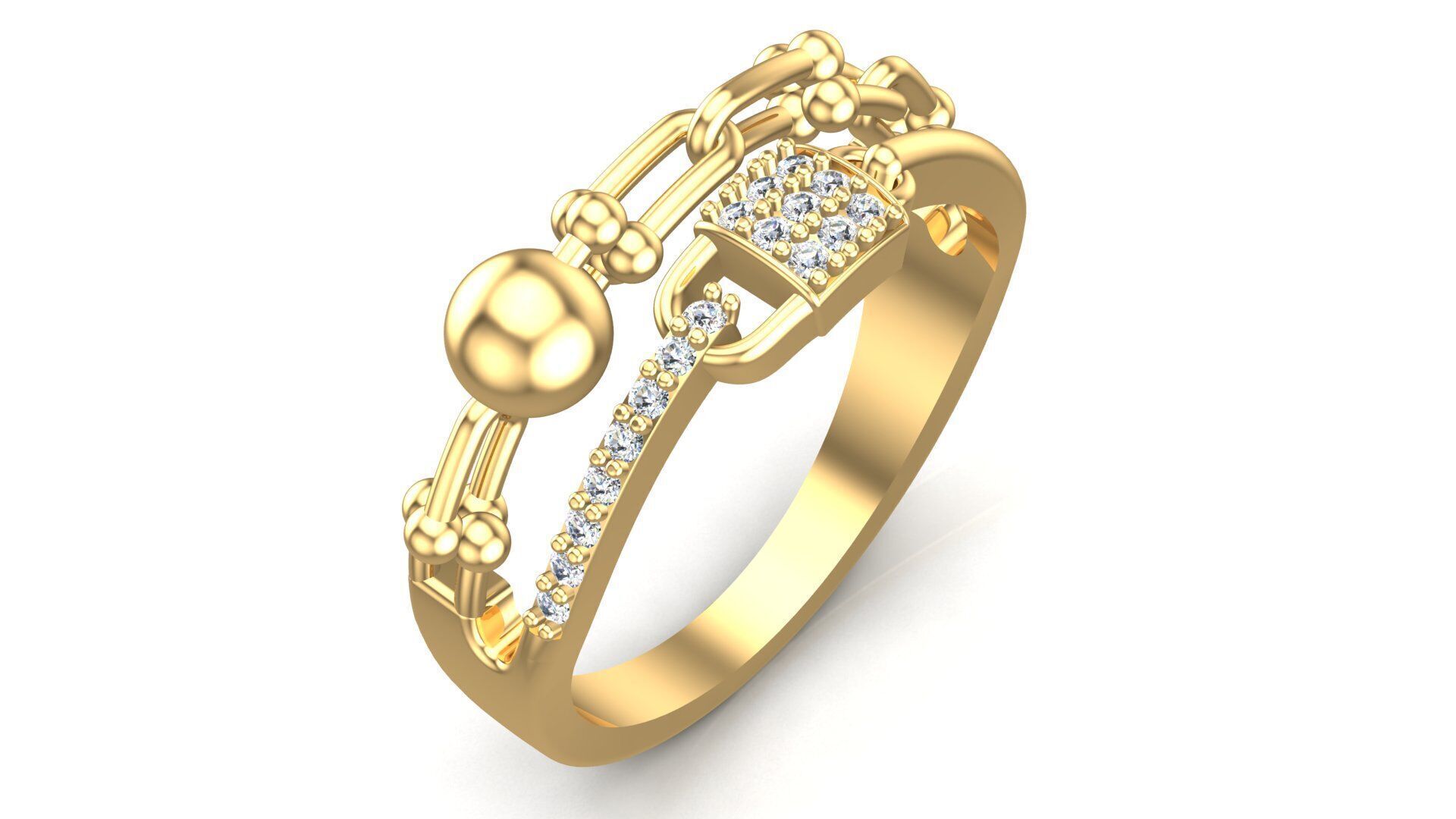 Links and Lock Gold Fashion Ring 3D print model_9
