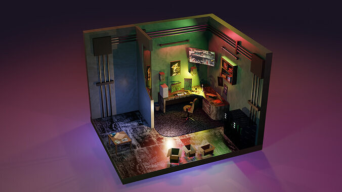 cyber punk room 3D model  Low-poly 3D model