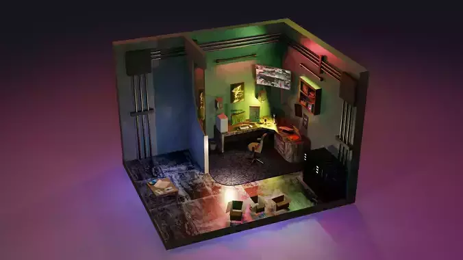 cyber punk room 3D model 