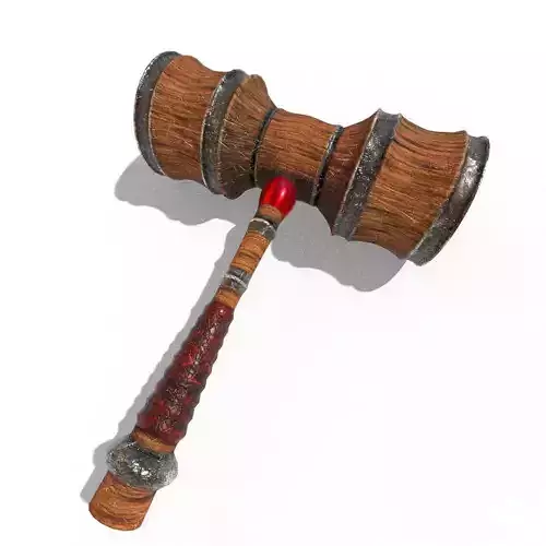 Realistic lowpoly old hammer 
