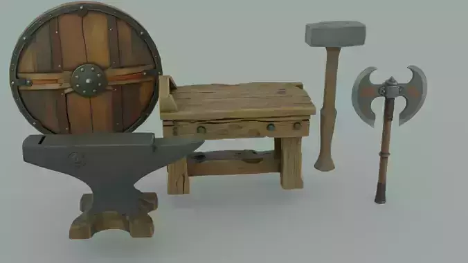 3D Blacksmith Tool Medieval Axe Optimized Game Asset