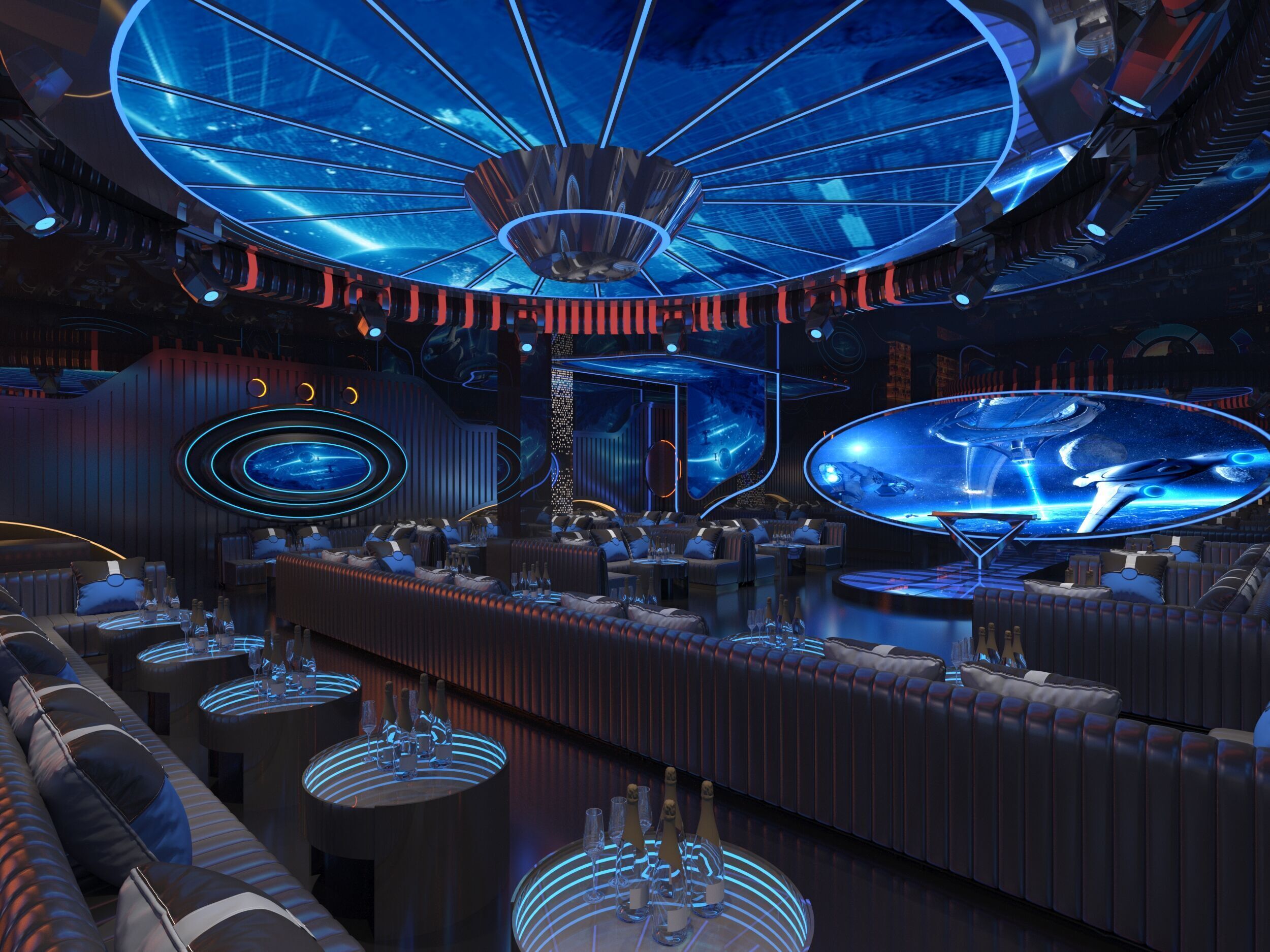 nightclub interior of with neon lights 3D model_2