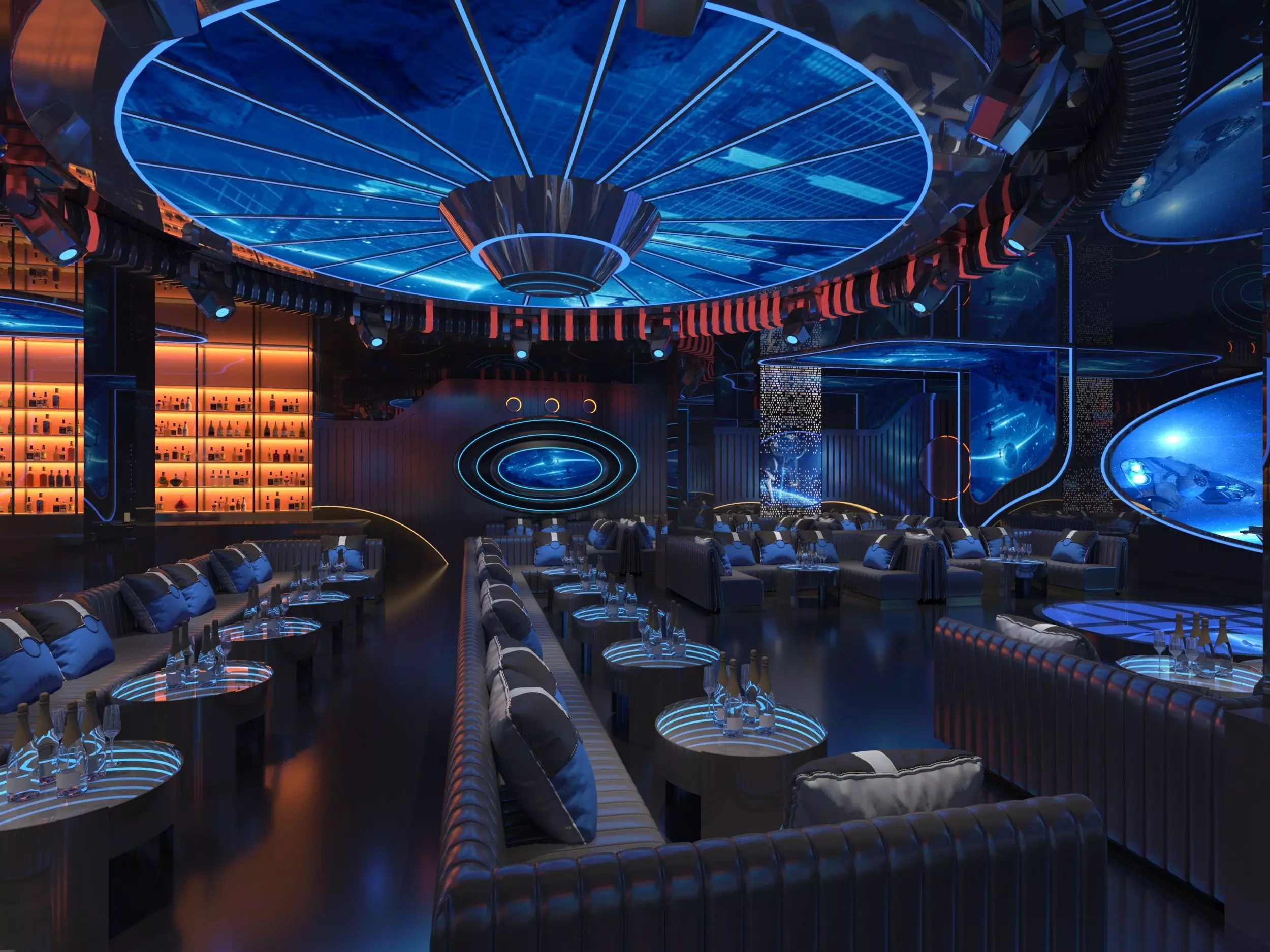 nightclub interior of with neon lights 3D model_0