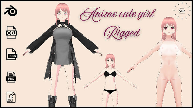 Anime Cute Girl 3D Model  Stylized Female Character 3D model