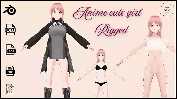 Anime Cute Girl 3D Model  Stylized Female Character 3D model Anime Cute Girl 3D Model  Stylized Female Character 3D model