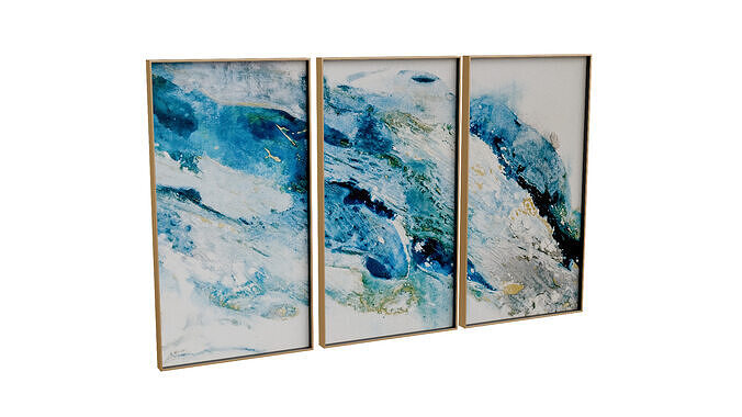 Abstract Turquoise Regalite 3-Piece Gold Framed Canvas Wall Art Low-poly 3D model
