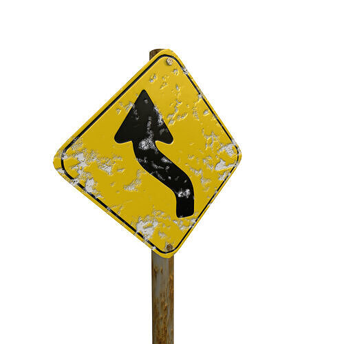 Double Curve Ahead To the Left Then To The Right Traffic Sign 3D model 2