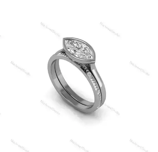Sleek Marquise Diamond Solitaire Engagement Ring-3D Model