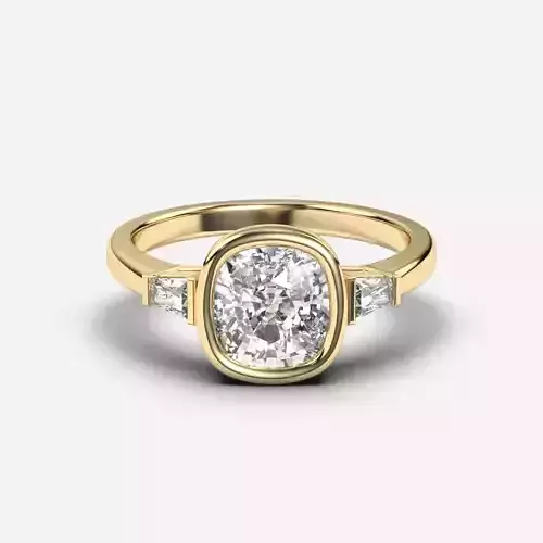 Cushion Diamond Bezel Setting Solitaire Diamond Ring 