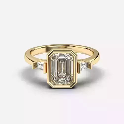 Emerald Diamond Bezel Setting Solitaire Diamond Ring
