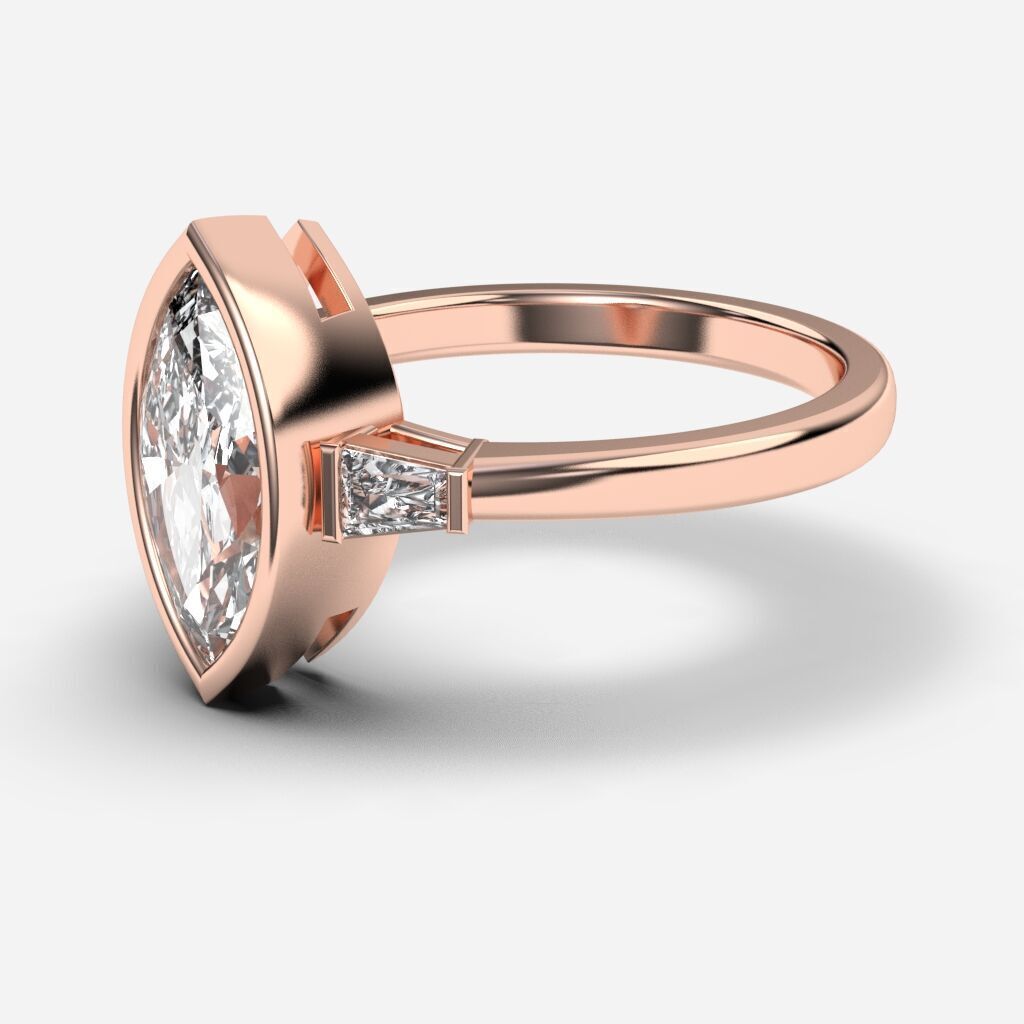 Marquise Diamond Bezel Setting Solitaire Diamond Ring 3D print model_5