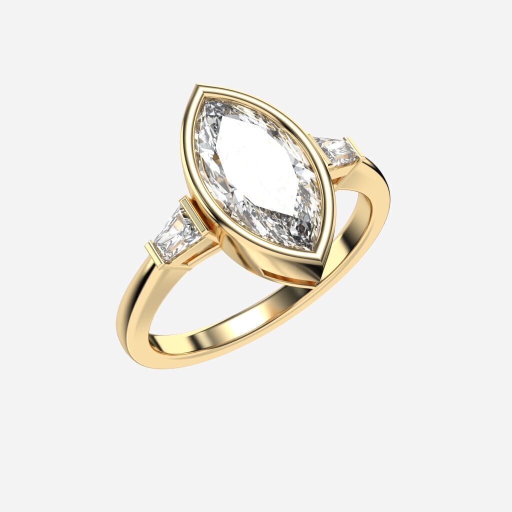 Marquise Diamond Bezel Setting Solitaire Diamond Ring 3D print model_2