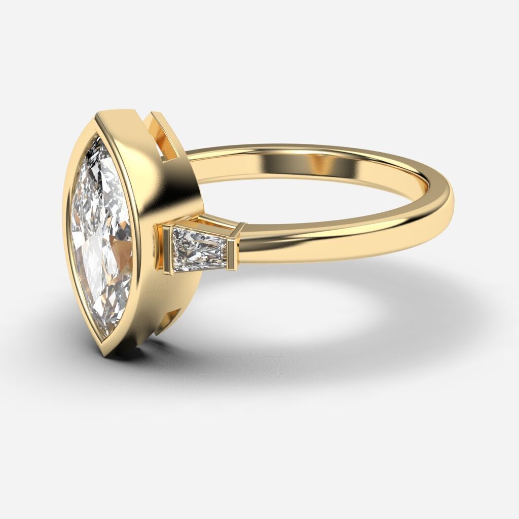 Marquise Diamond Bezel Setting Solitaire Diamond Ring 3D print model_1