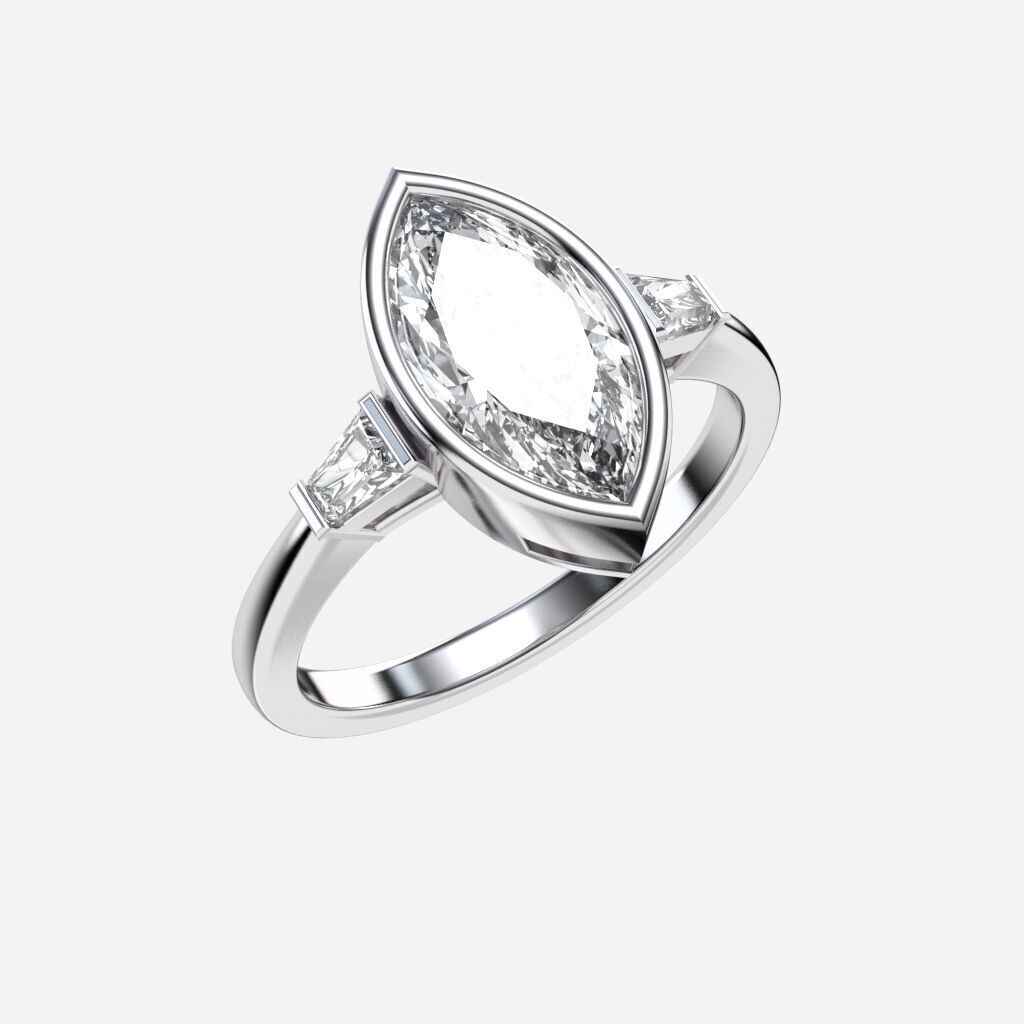 Marquise Diamond Bezel Setting Solitaire Diamond Ring 3D print model_10