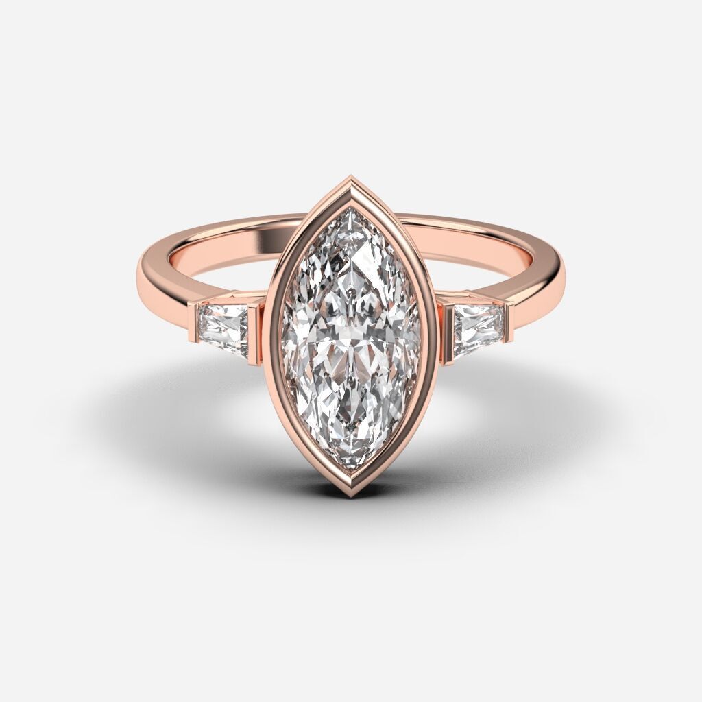 Marquise Diamond Bezel Setting Solitaire Diamond Ring 3D print model_4