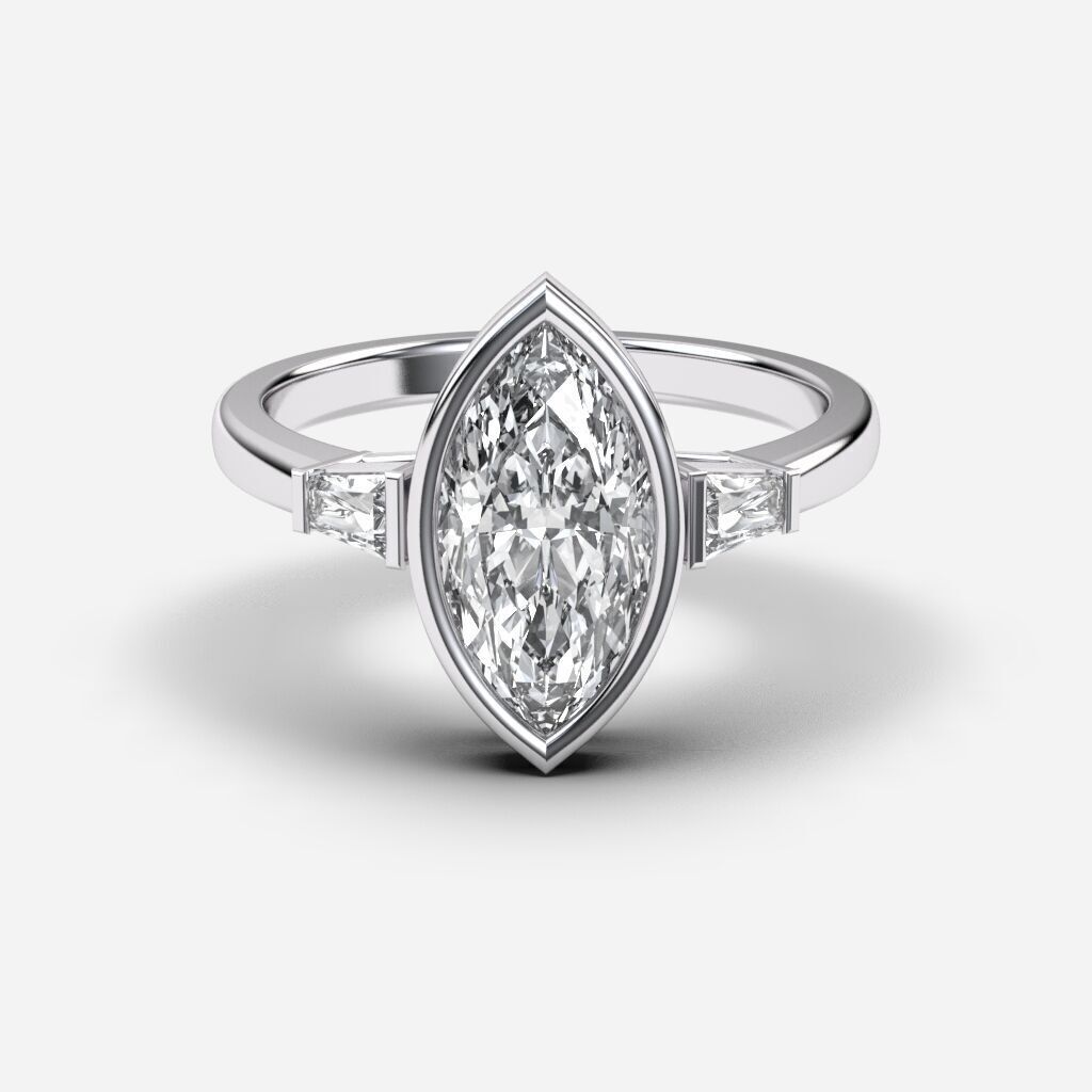 Marquise Diamond Bezel Setting Solitaire Diamond Ring 3D print model_8