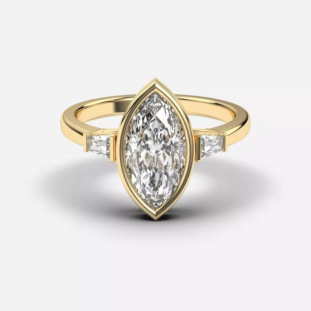 Marquise Diamond Bezel Setting Solitaire Diamond Ring 3D print model_0