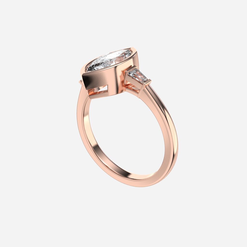 Marquise Diamond Bezel Setting Solitaire Diamond Ring 3D print model_7